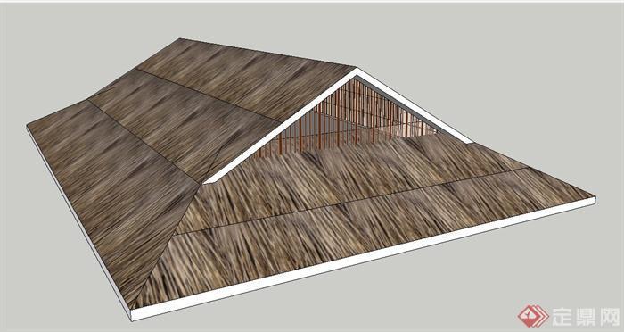 某古典中式歇山建筑屋顶设计su模型