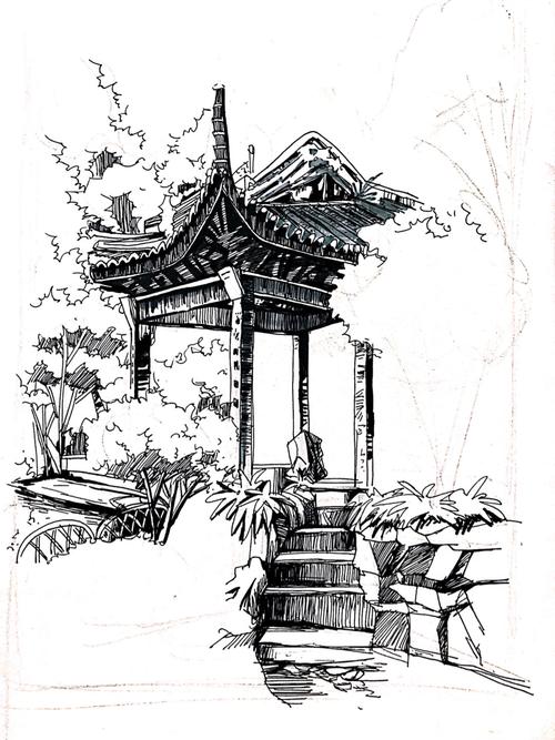 黑白手绘 | 古建筑园林速写临摹