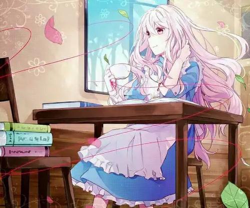 求一张动漫少女喝茶的图片,最好是图片右上角有个茶字