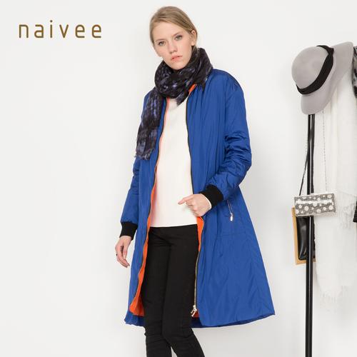 naivee/纳薇冬新品时尚棒球衫式长款轻薄羽绒服女158110799_4折现价