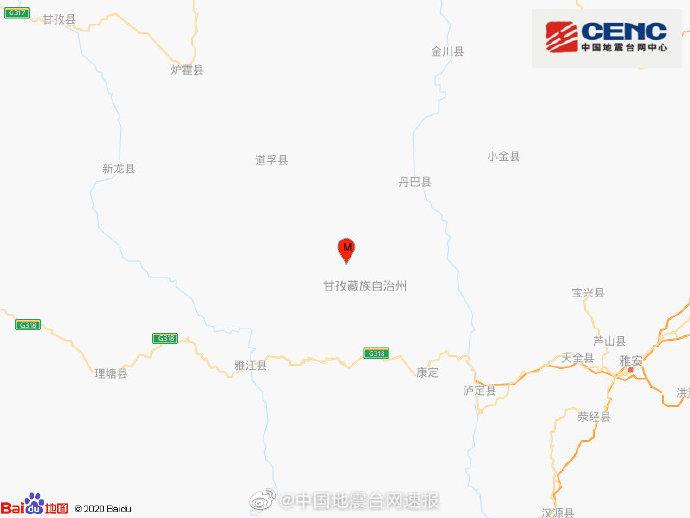 四川甘孜州道孚县发生32级地震震源深度8千米