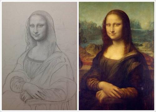 圣石の巨神兵,贴出了一张他临摹的蒙娜丽莎的素描,接下来会按照古典