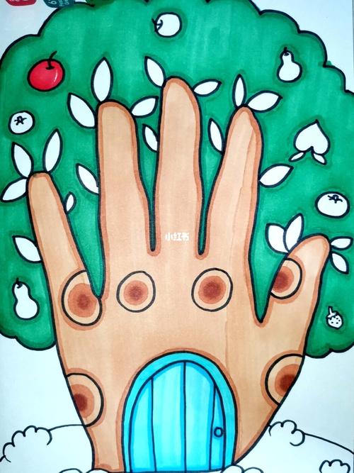 手形树 创意儿童画 简笔画 线描 装饰画_装饰画_植树节去哪玩_简笔画