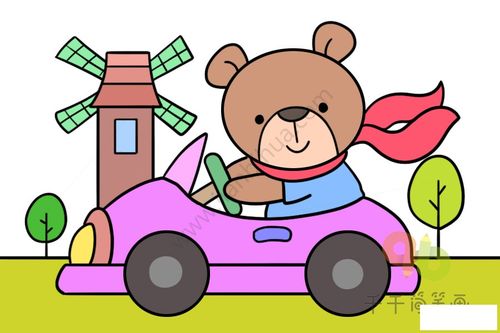 动物简笔画 小熊简笔画图片 开车去玩耍                        小熊