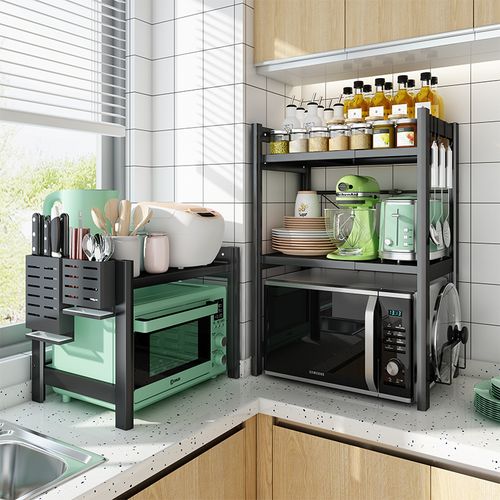 厨房微波炉置物架放烤箱架子台面家用电饭煲可伸缩双层桌面收纳架