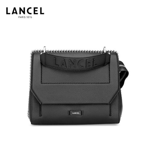 兰姿lancel 奢侈品女包 ninon系列 女士黑色牛皮革中号单肩斜挎手提包