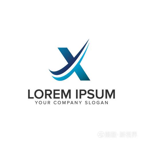 突破口现代字母 x 标志设计概念模板.完全可编辑的向量