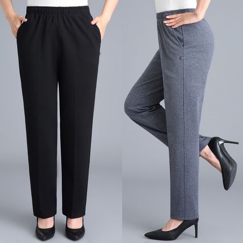 中老年人女裤妈妈裤高腰奶奶纯棉休闲直筒裤大码春秋季女士运动裤