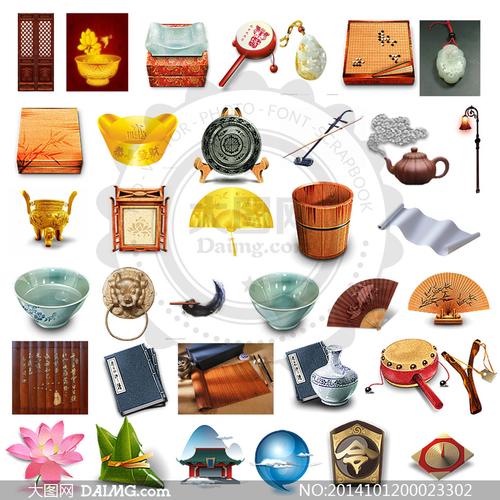 中国古代装饰用品集合psd分层素材