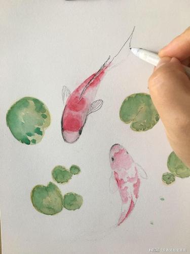 小清新创意作品,用水彩绘画《锦鲤》