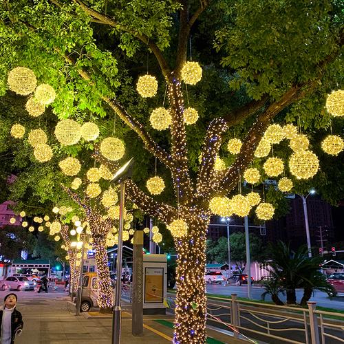 led彩灯闪灯串灯满天星挂树发光圆球灯景观树商场道路