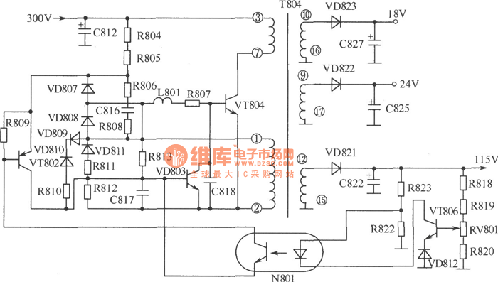 >>彩电开关稳压电源中的部分电路图