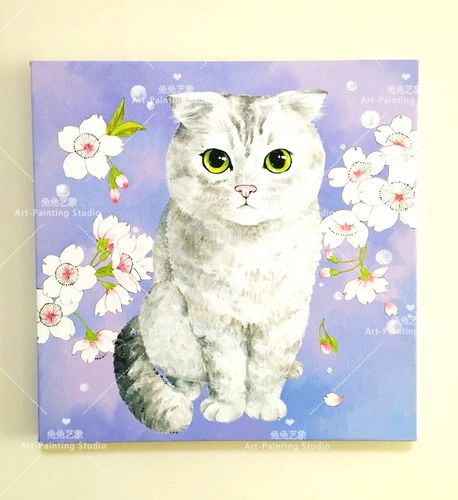 兔兔艺象独家原创手绘宠物猫狗兔装饰画定制油画美短温馨可爱