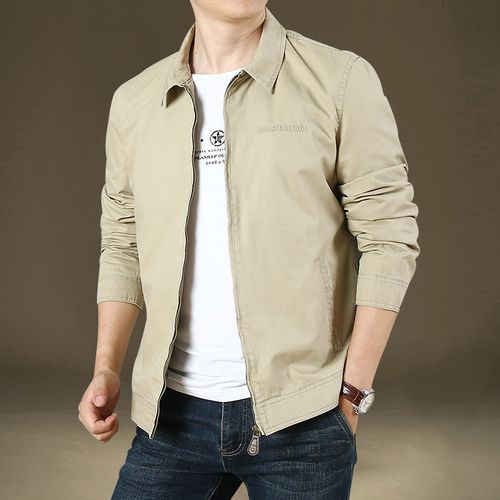 春秋季薄款外套男中年纯棉宽松大码工装上衣商务休闲翻领男士夹克