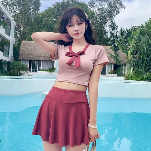 裙式少女女装高初中学生13分体1516岁女孩子大童游泳衣分体泳衣