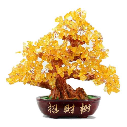 招财树摇钱树风水树摆件/黄晶粉晶紫晶东陵玉红水晶玛瑙树中号