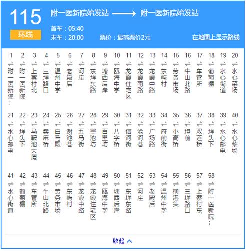 温州115路公交车到洞头经过站点