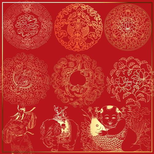 新年花纹psd源码图片