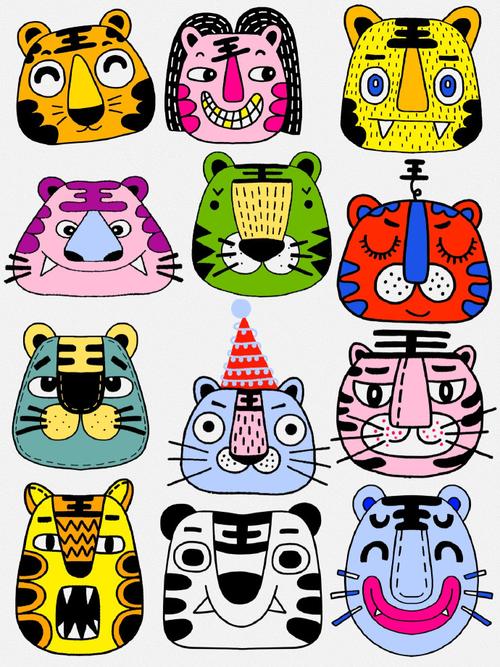 虎年儿童少儿创意美术素材分享 虎年画虎咯～ 15张不一样的虎头卡通简