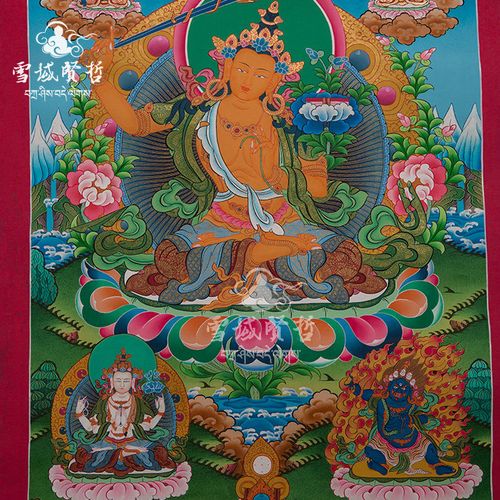 藏传佛教 尼泊尔 纯手工原矿物质颜料绘画彩唐卡 文殊菩萨 唐卡