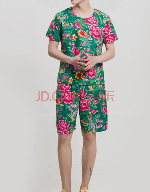 东北花裤衩演出服伴郎花衣服女碎花短袖套装裤衩搞笑个性乡村大花印花
