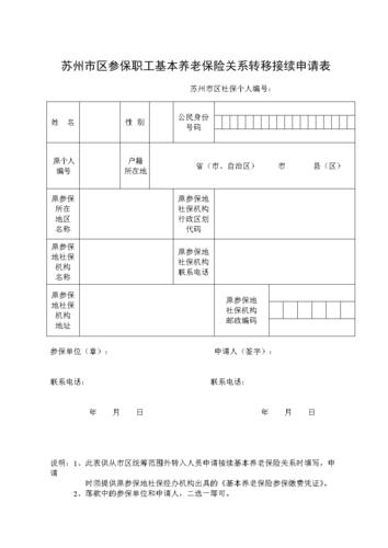 苏州市区参保职工基本养老保险关系转移接续申请表.doc