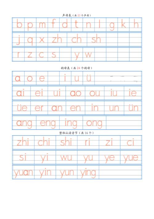 汉语拼音字母表描红全a4直接打印