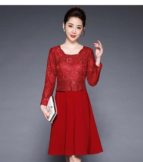 2019新款喜婆婆婚礼妈妈连衣裙中老年女秋装结婚宴礼服装中年裙子