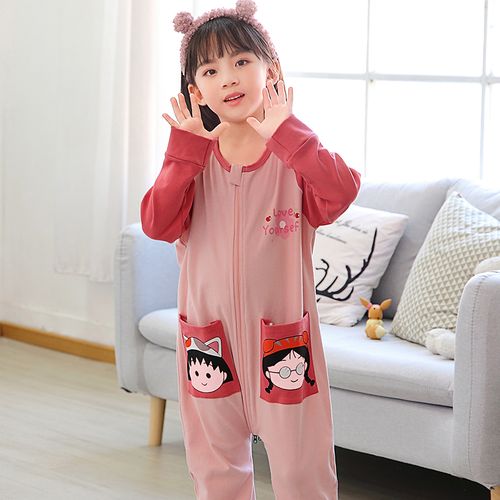 可爱连体儿童睡衣女孩薄款春秋天卡通长袖纯棉女童睡衣大童家居服