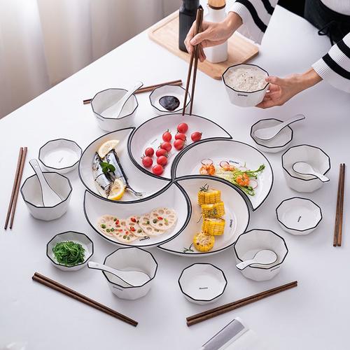 网红款陶瓷盘子餐具组合月亮团圆拼盘家庭聚餐盘创意摆盘碗筷套