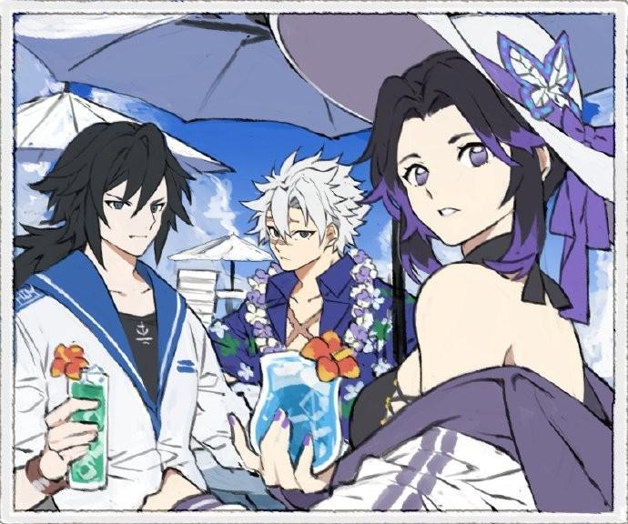 鬼灭之刃海边度假的九柱你会选泳衣版恋柱还是露肩装的虫蛀