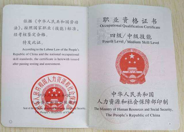 中级厨师证样本