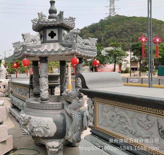 福建石雕香炉青石香炉寺庙宗祠石雕雕龙圆形香炉装饰摆件定制加工