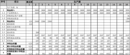 财务现金流量表(全部投资)