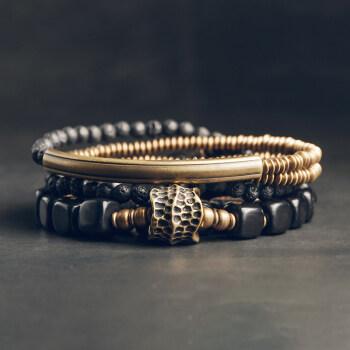 万承雅旗舰官方店原创复古风男士多层手链潮搭个性檀木火山石珠子串珠