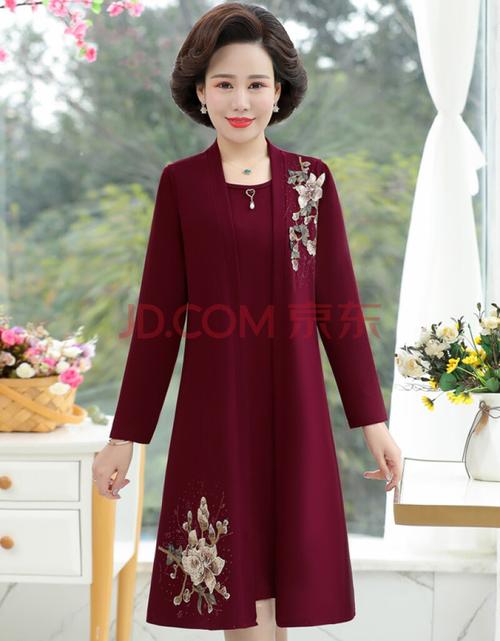 佳毕喜婆婆婚宴时尚礼服婚礼妈妈礼服中年妈妈真两件套连衣裙春秋减龄