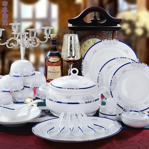 cj55 景德镇陶瓷 餐具56头高档骨瓷餐具套装盘碗碟厂家直销批发