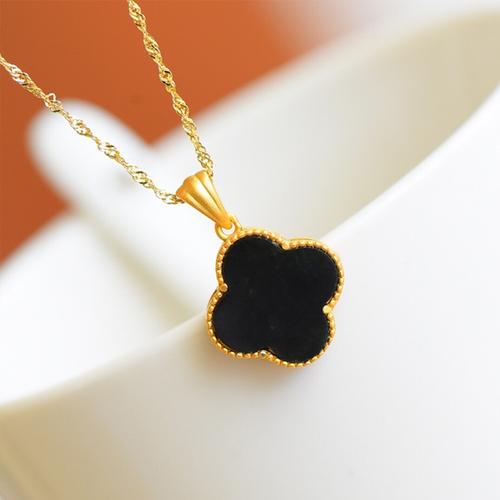 天然和田纯银镀金墨玉四叶草吊坠幸运草项坠时尚项坠