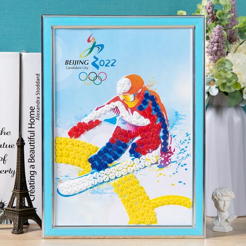 2022年冬奥会手工,2022年冬奥会会徽 2022年冬奥会主题儿童diy冰与雪主题残奥运动会幼儿园手工纽扣画