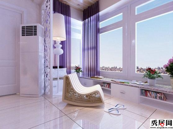 现代时尚风格客厅阳台落地窗改l型飘窗地柜造型设计图片 阳台转角书柜