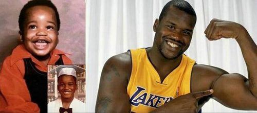 奥尼尔的笑容从小到大未变,小时候的每一张照片也是笑容满面.