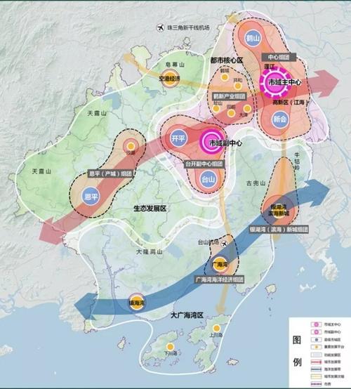 组团和镇海湾将连城海洋发展带,而位于广海湾的台山机场亦浮出水面
