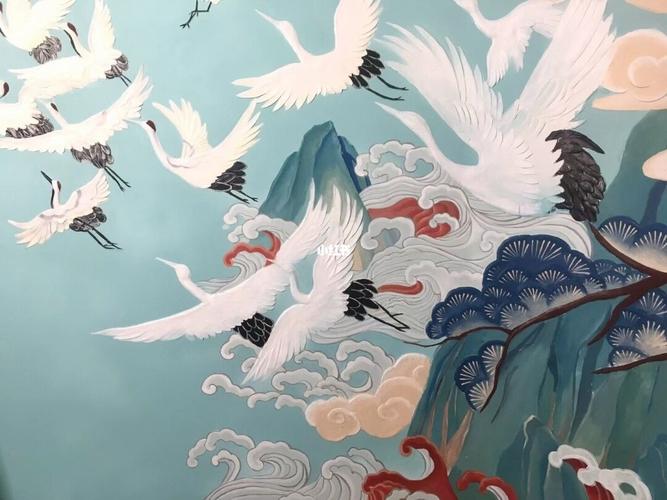 古风壁画-墙绘-仙鹤墙绘_古风_壁画_创意墙绘_文化