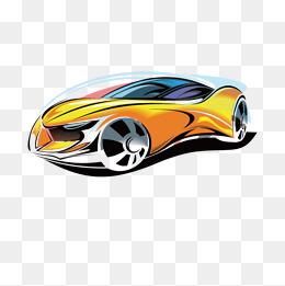 矢量概念手绘黄色科幻风跑车