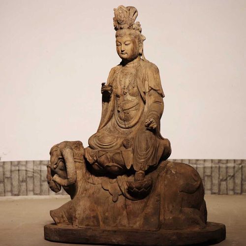 gx146▼ 仏教文化 楠木 普贤菩萨 仏像 仏教 木雕 90×70×40cm