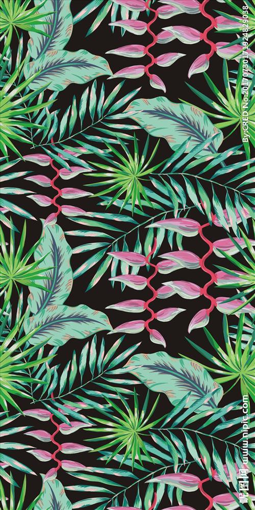 植物花卉树叶四方连续底纹图片