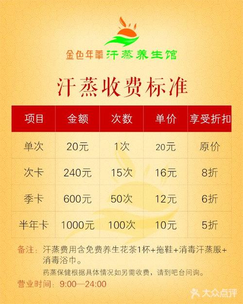 金色年华汗蒸养生馆价目表图片