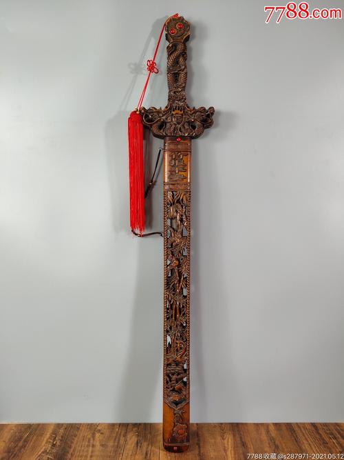 旧藏老桃木宝剑【竹报平安】纯手工雕刻龙头桃木剑桃木宝剑一把镇宅