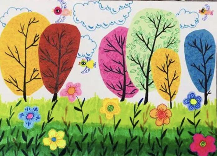 儿童画创作——七彩树