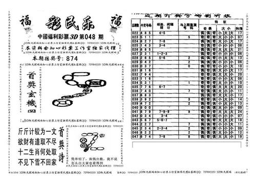2020年048期福彩3d彩民乐大报图谜